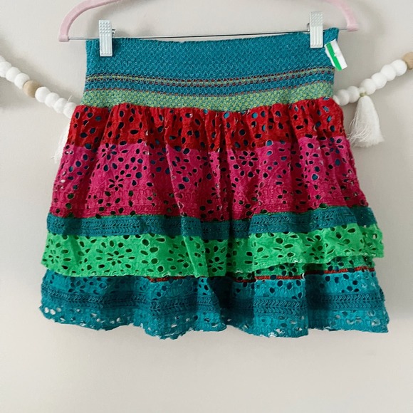 NEW Alice + Olivia Bethie Tiered Broderie Anglaise Cotton Mini Skirt Multi Sze 8 - Picture 9 of 10